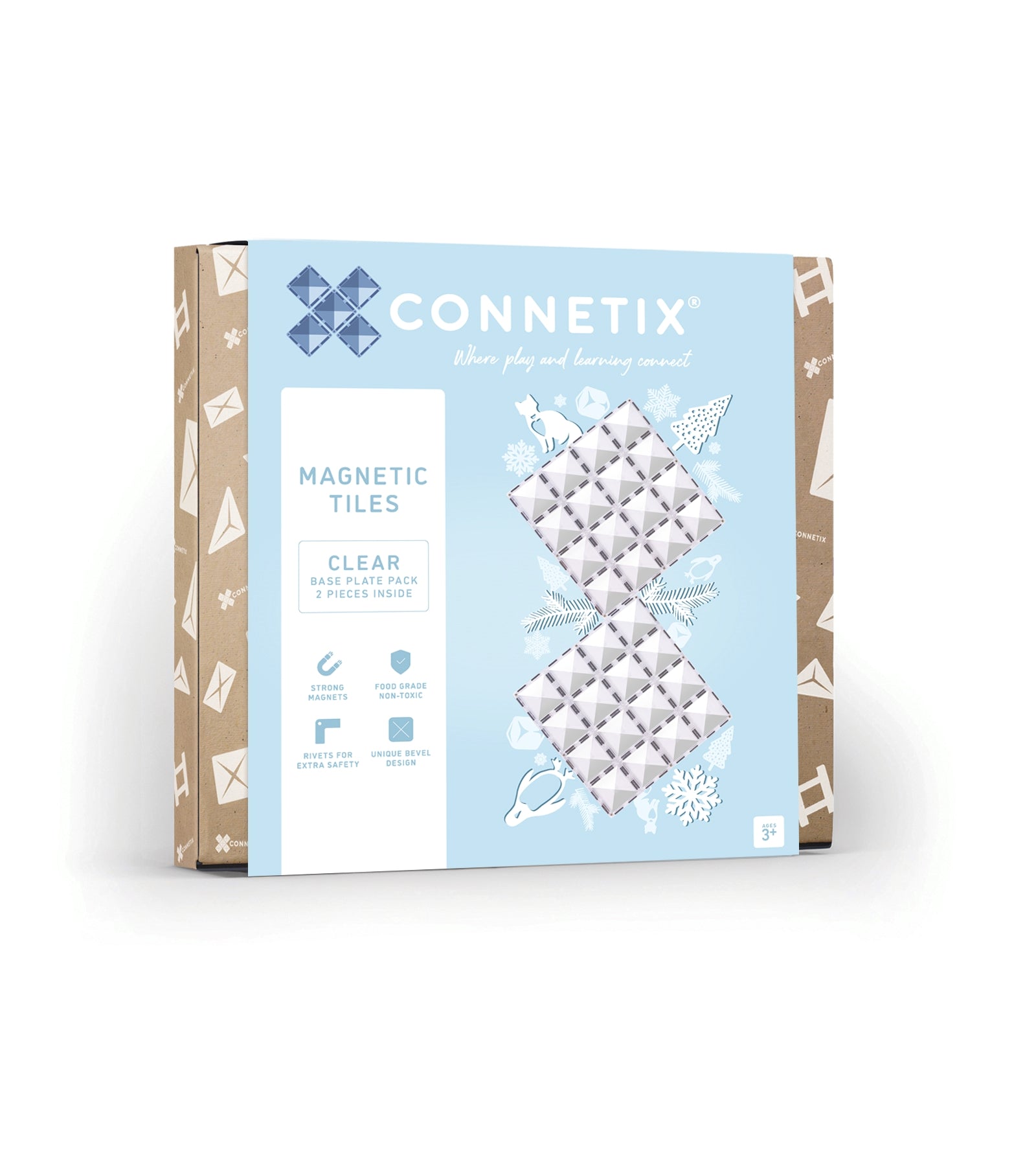 CONNETIX - 2 Clear basisplaten 30 x 30 cm - magnetisch constructiespeelgoed