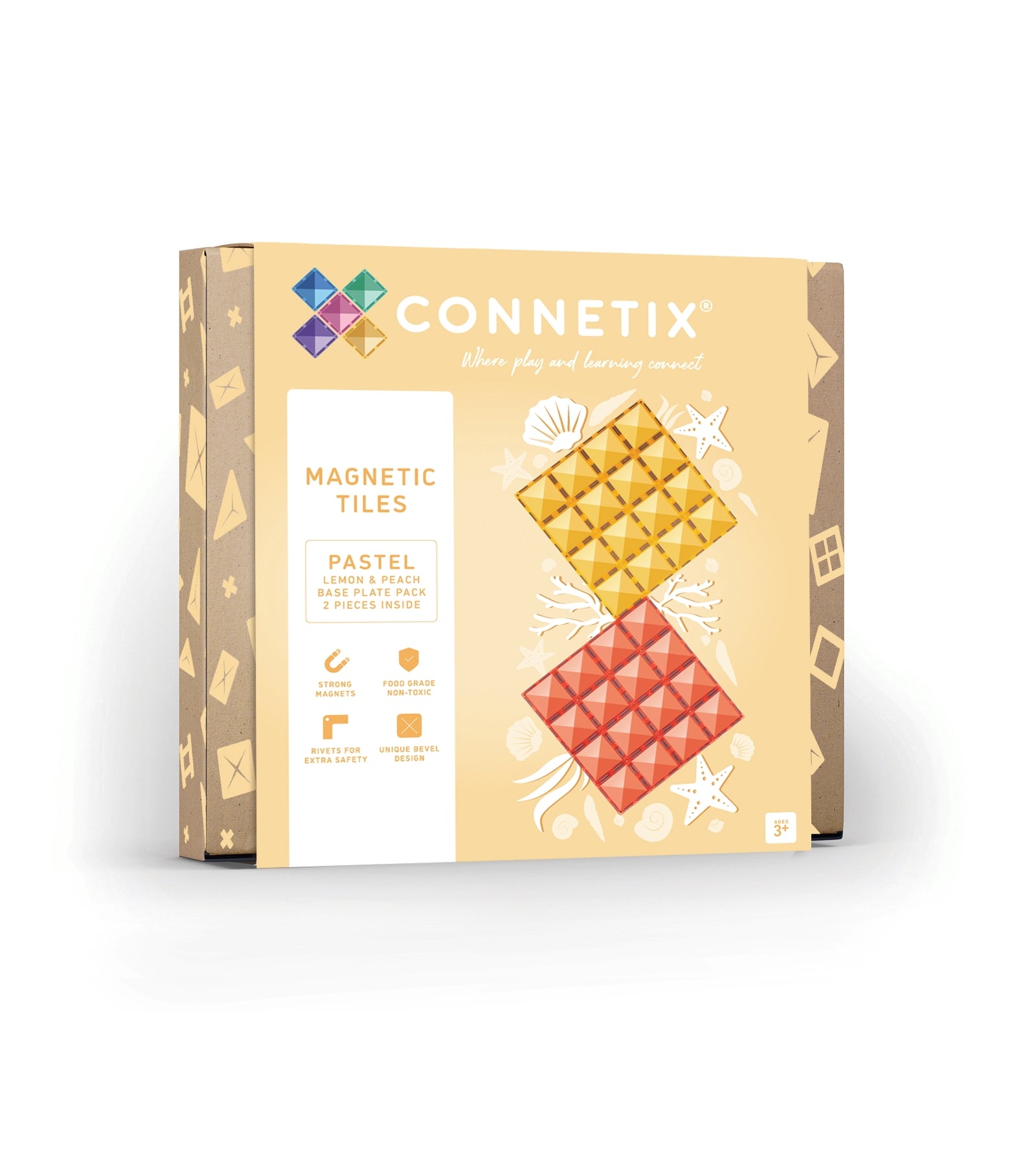 CONNETIX - 2 Pastel Lemon basisplaten 30 x 30 cm - magnetisch constructiespeelgoed