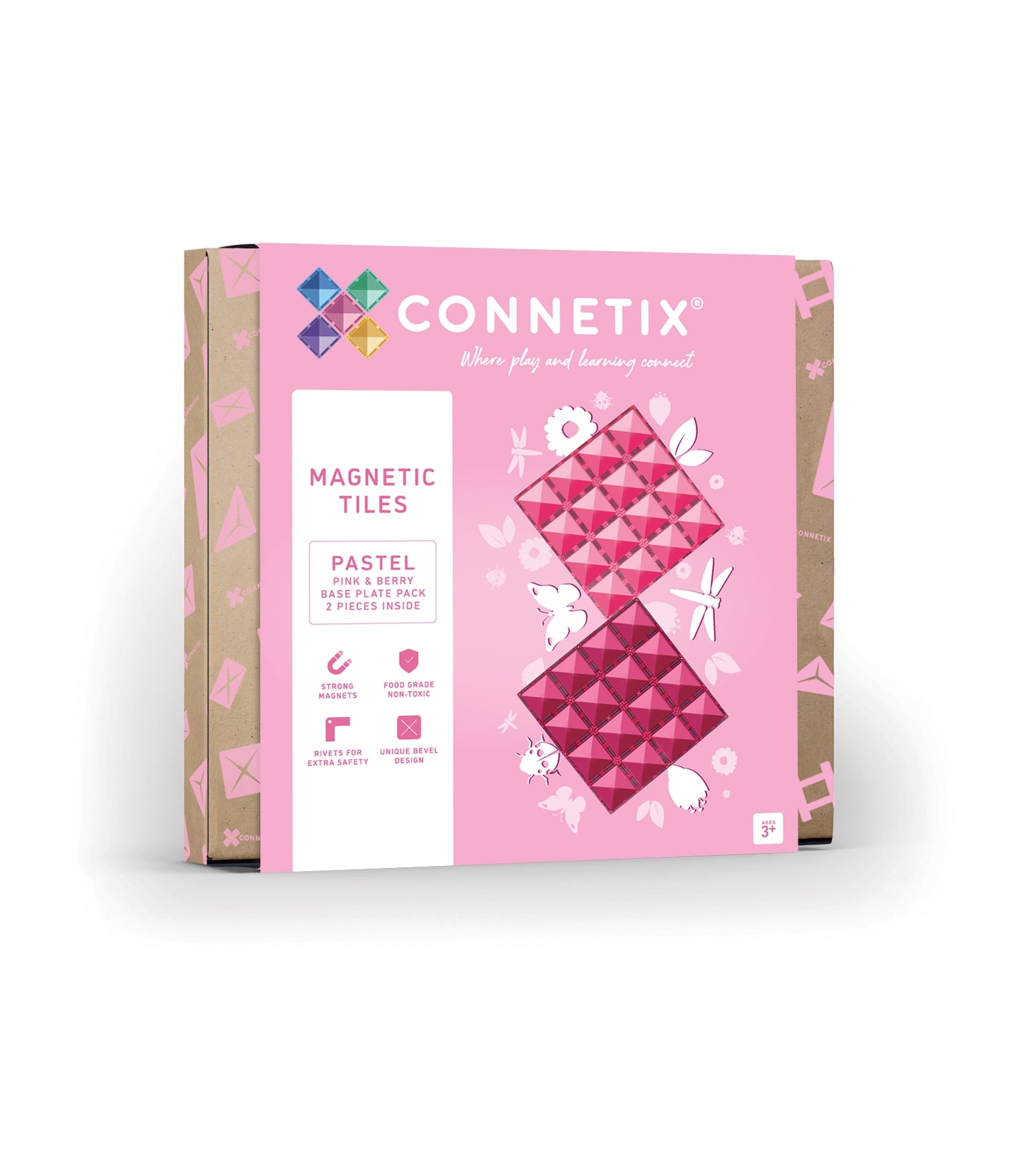 CONNETIX - 2 Pastel Pink Berry basisplaten 30 x 30 cm - magnetisch constructiespeelgoed