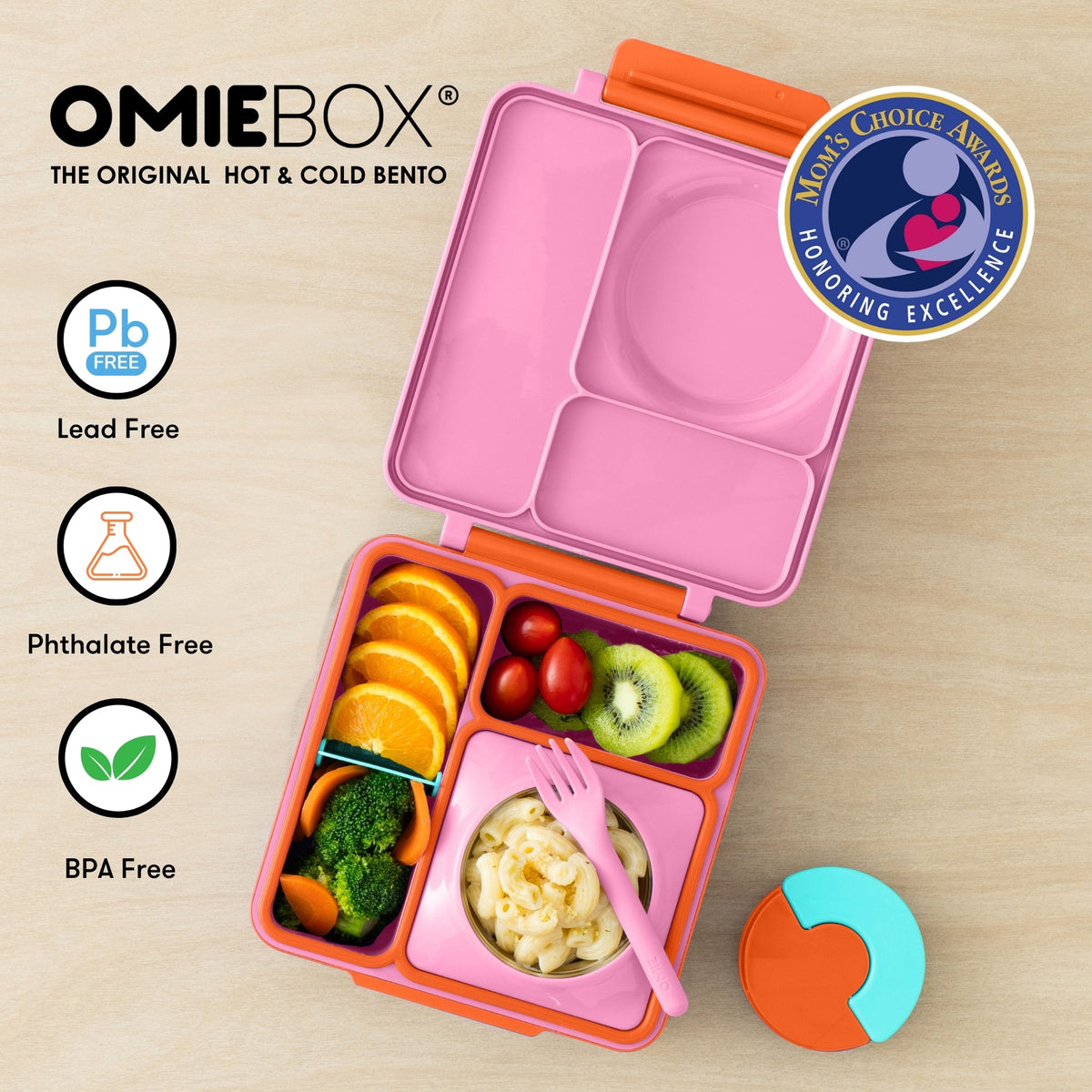 OmieBox Pink Berry met thermosbeker en vakken