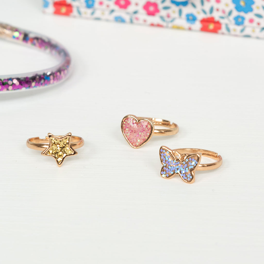 Rex London - Glitter ringen (set van 3) Fairies in the Garden