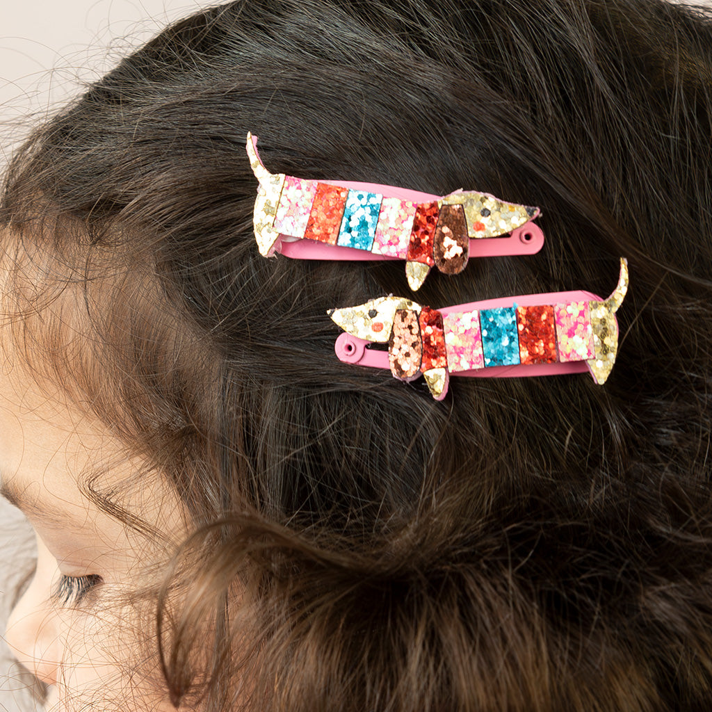 Rex London - Glitter haarspeldjes teckel (set van 2)
