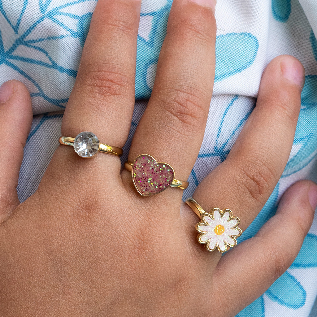 Rex London - Glitter ringen set hart & bloem (3 stuks)