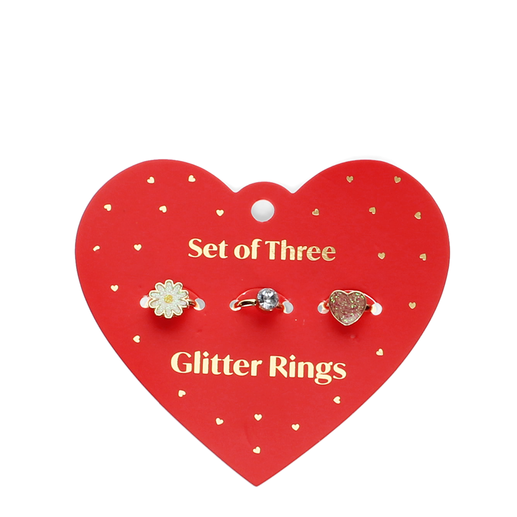 Rex London - Glitter ringen set hart & bloem (3 stuks)