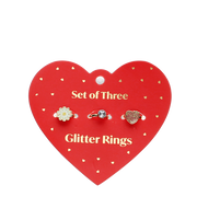 Rex London - Glitter ringen set hart & bloem (3 stuks)