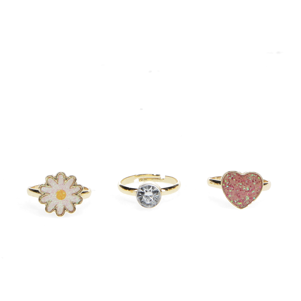 Rex London - Glitter ringen set hart & bloem (3 stuks)