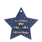 Rex London - Glitter ringen (set van 3) - Ster, regenboog & maan