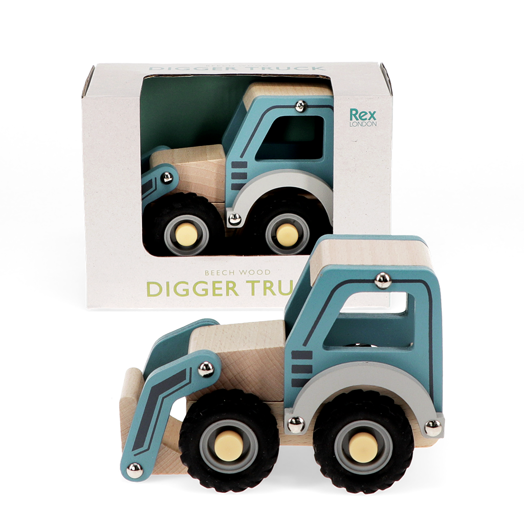 Rex London - Houten Duwspeelgoed Graafmachine Blauw