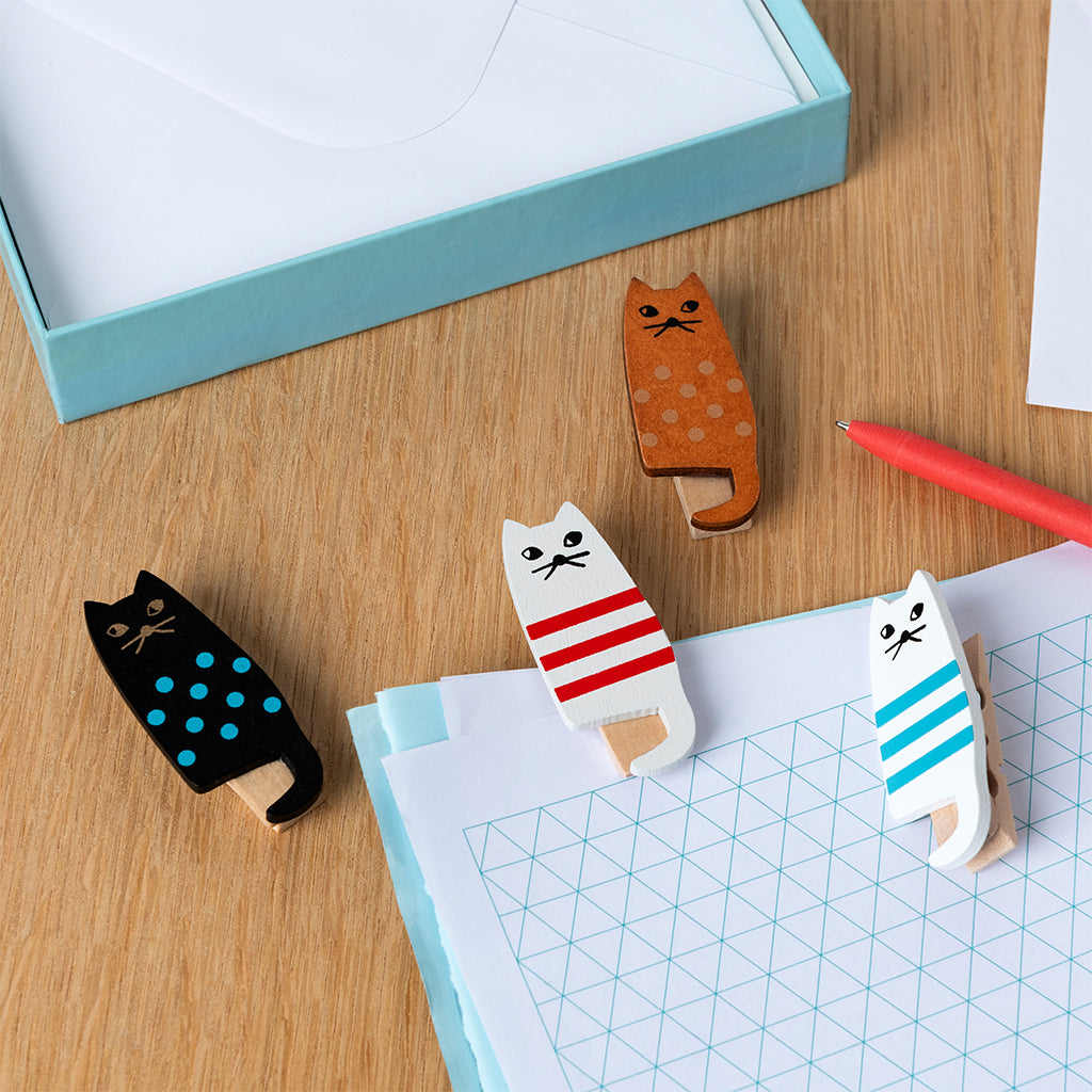 Rex London - Mini houten knijpertjes Katten (set van 4)