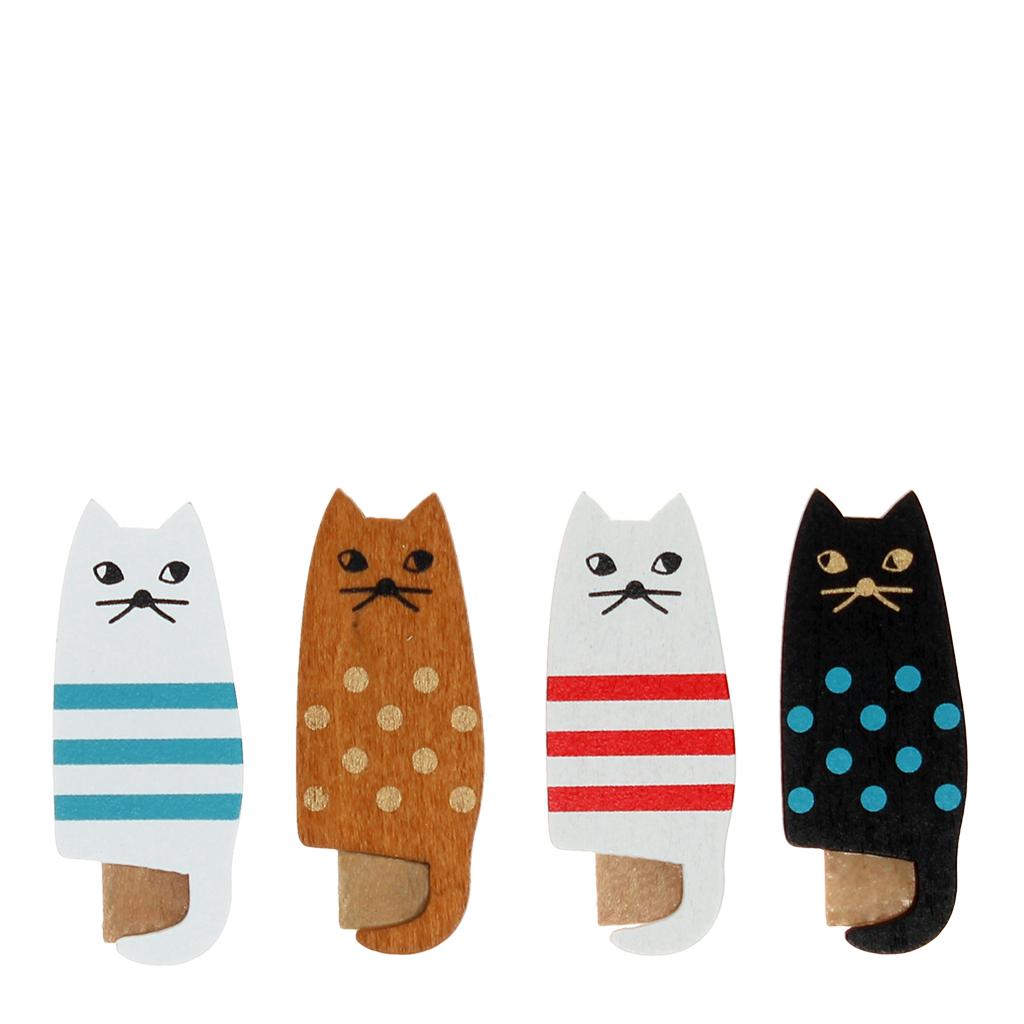 Rex London - Mini houten knijpertjes Katten (set van 4)