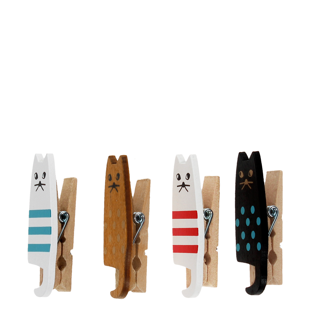Rex London - Mini houten knijpertjes Katten (set van 4)