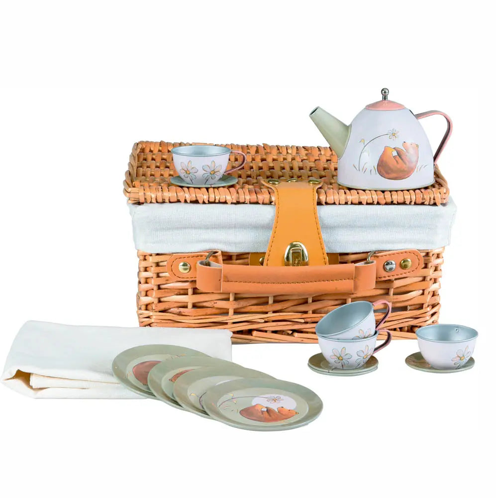 Egmont Toys - Blikken theeservies bos in een rieten mand
