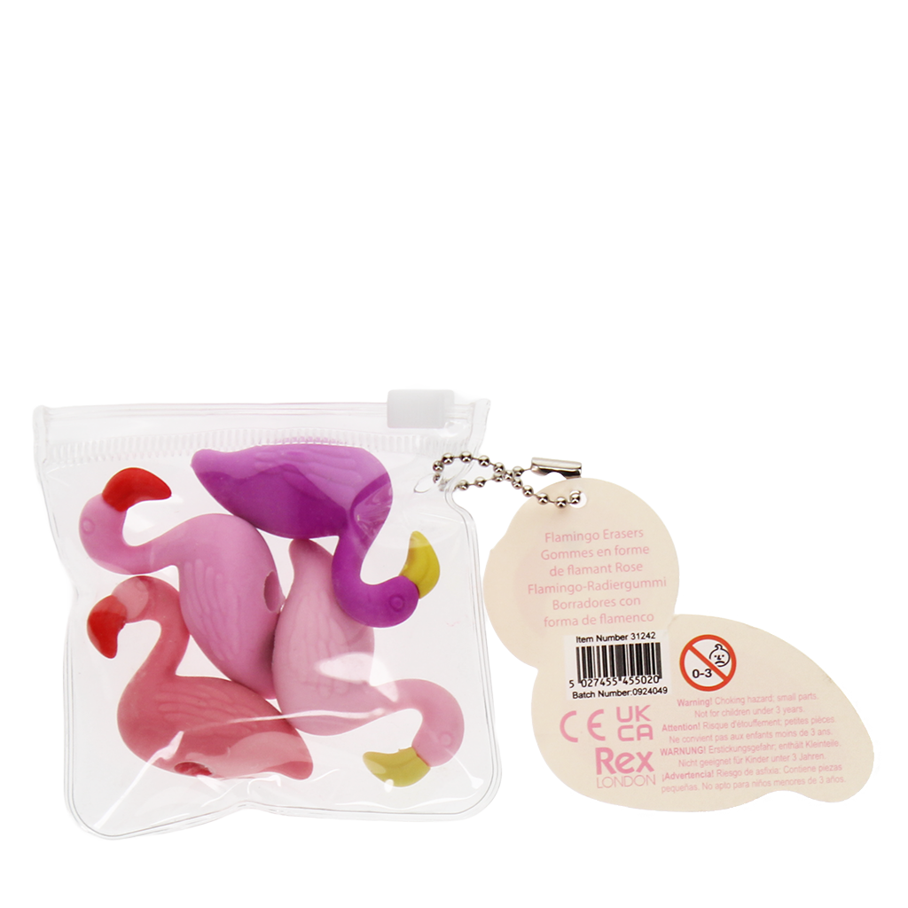 Rex London - Gummetjes voor op potlood (set van 4) - Flamingo's