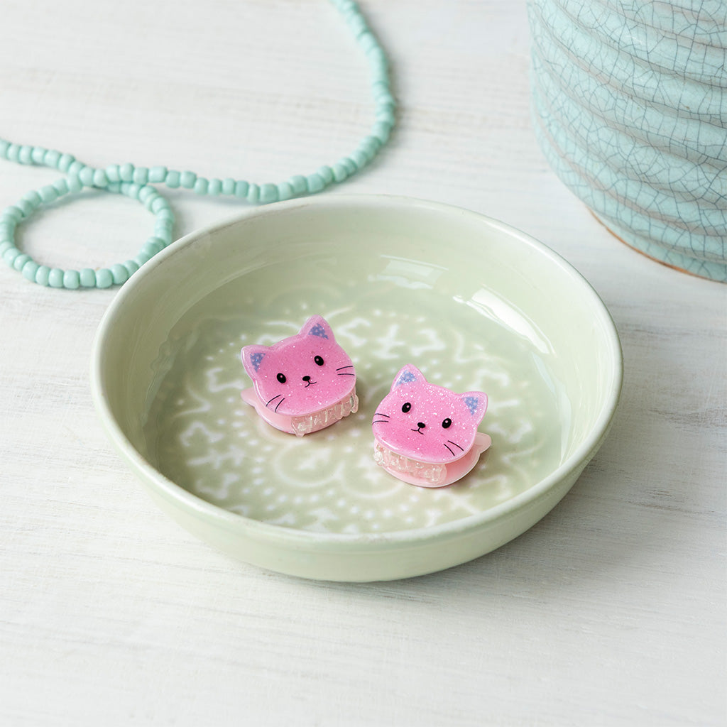 Rex London - Mini haarknijpertjes roze katten (set van 2)