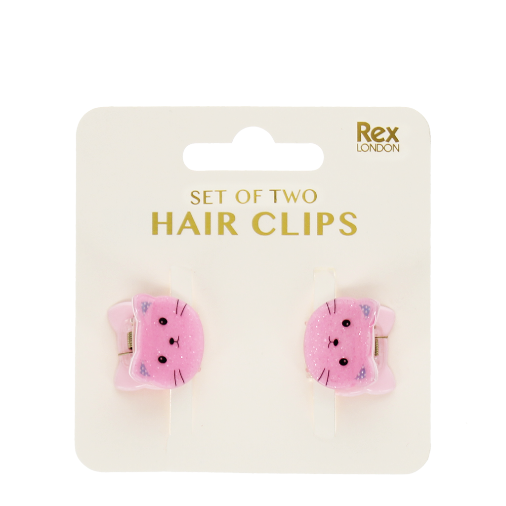 Rex London - Mini haarknijpertjes roze katten (set van 2)
