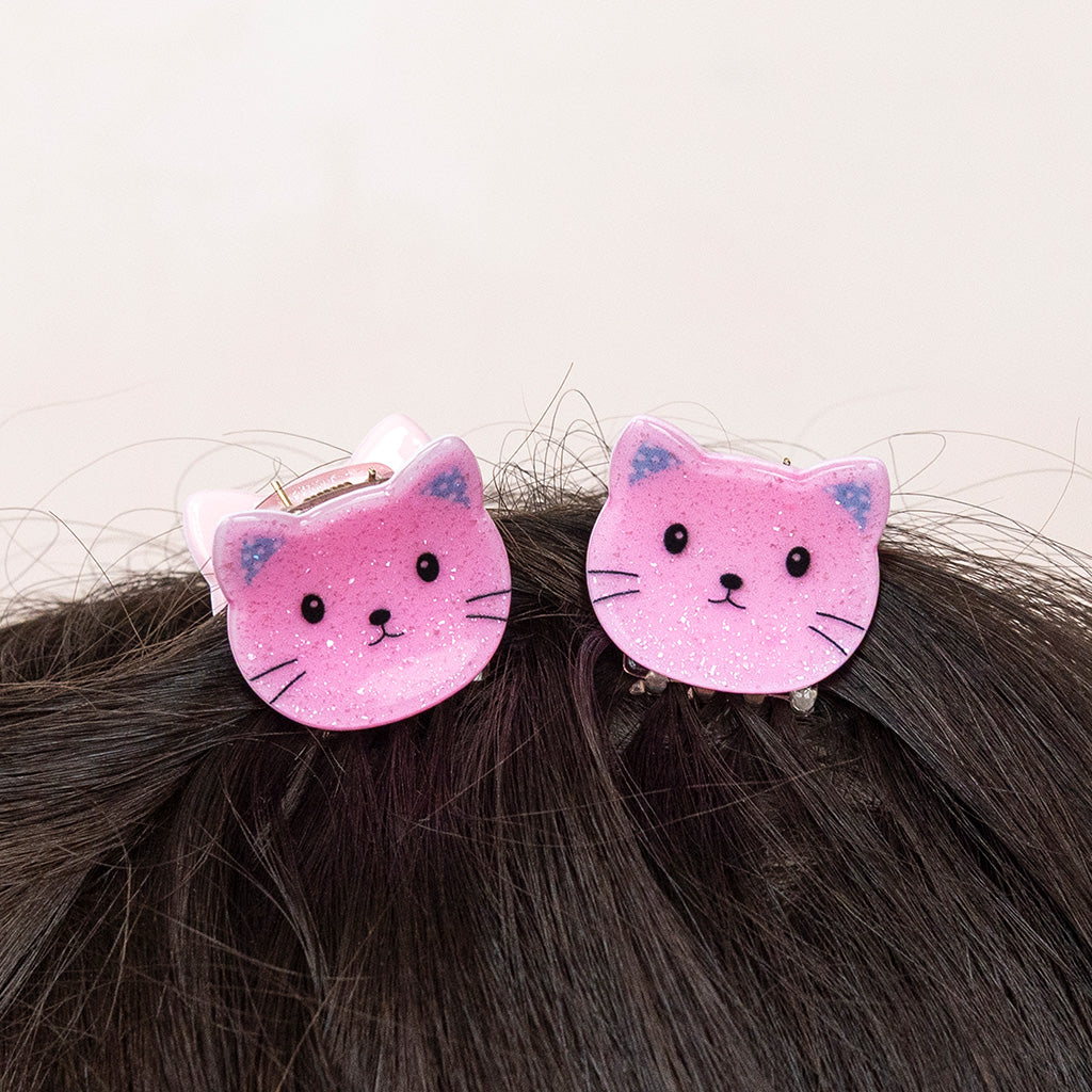 Rex London - Mini haarknijpertjes roze katten (set van 2)