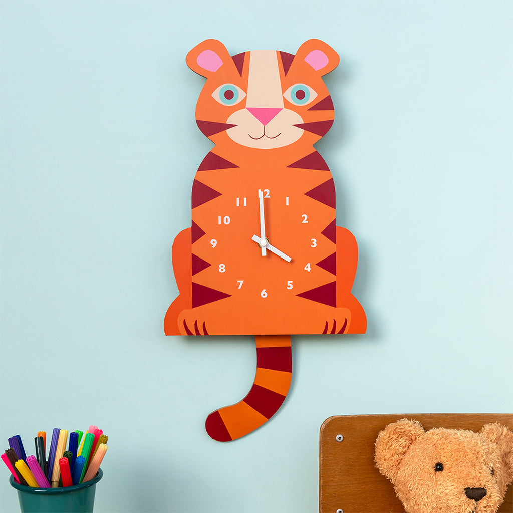 Rex London - Houten wandklok met slinger - Tijger