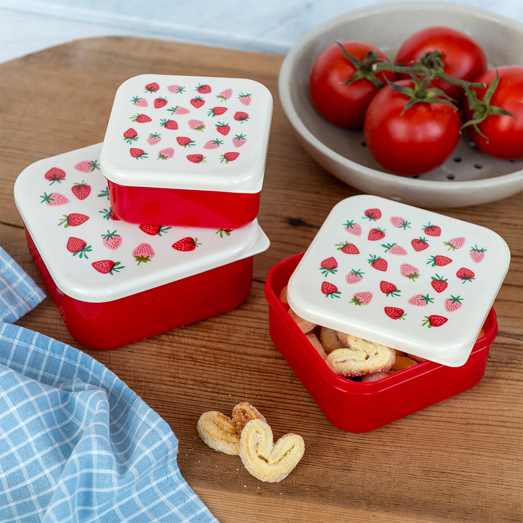 Rex London - Snackdoosjes Set van 3 Aardbeitjes