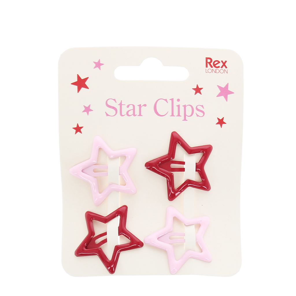 Rex London - Haarspeldjes Ster roze en rood (set van 4)