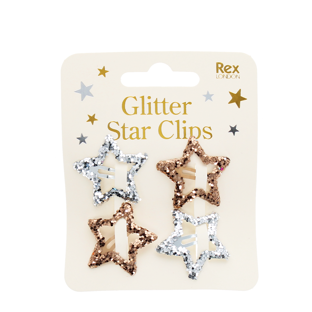 Rex London - Haarspeldjes Ster met Goud en Zilver Glitter (set van 4)
