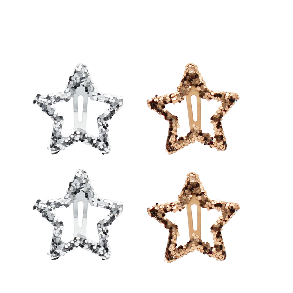 Rex London - Haarspeldjes Ster met Goud en Zilver Glitter (set van 4)