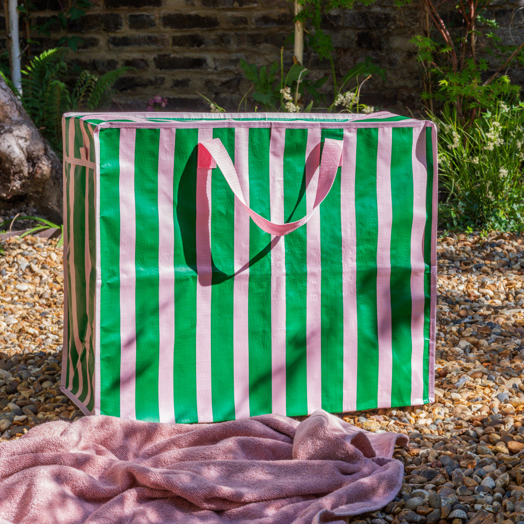 Rex London - Jumbo Opbergzak Roze met Groene Streep