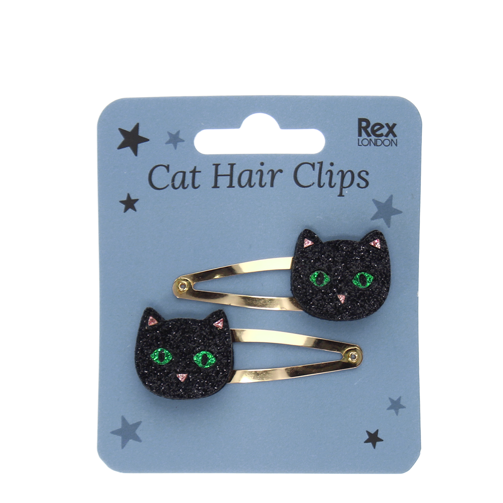 Rex London - Glitter Haarspeldjes Zwarte Kat (set van 2)