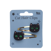 Rex London - Glitter Haarspeldjes Zwarte Kat (set van 2)