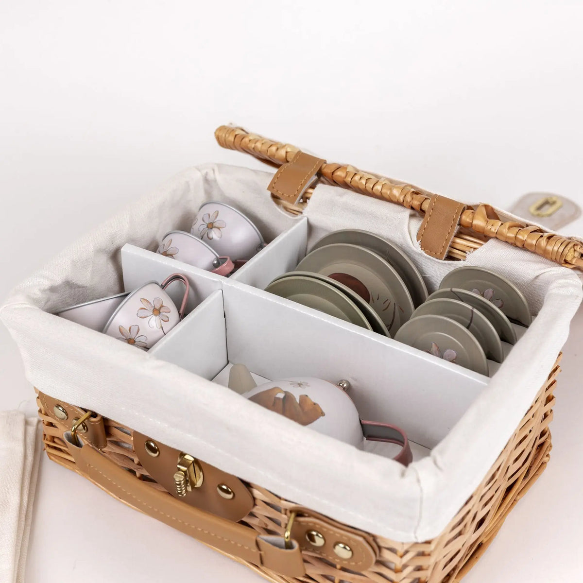 Egmont Toys - Blikken theeservies bos in een rieten mand