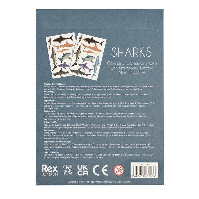 Rex London - Kinder tatoeages - Haaien (18 stuks)