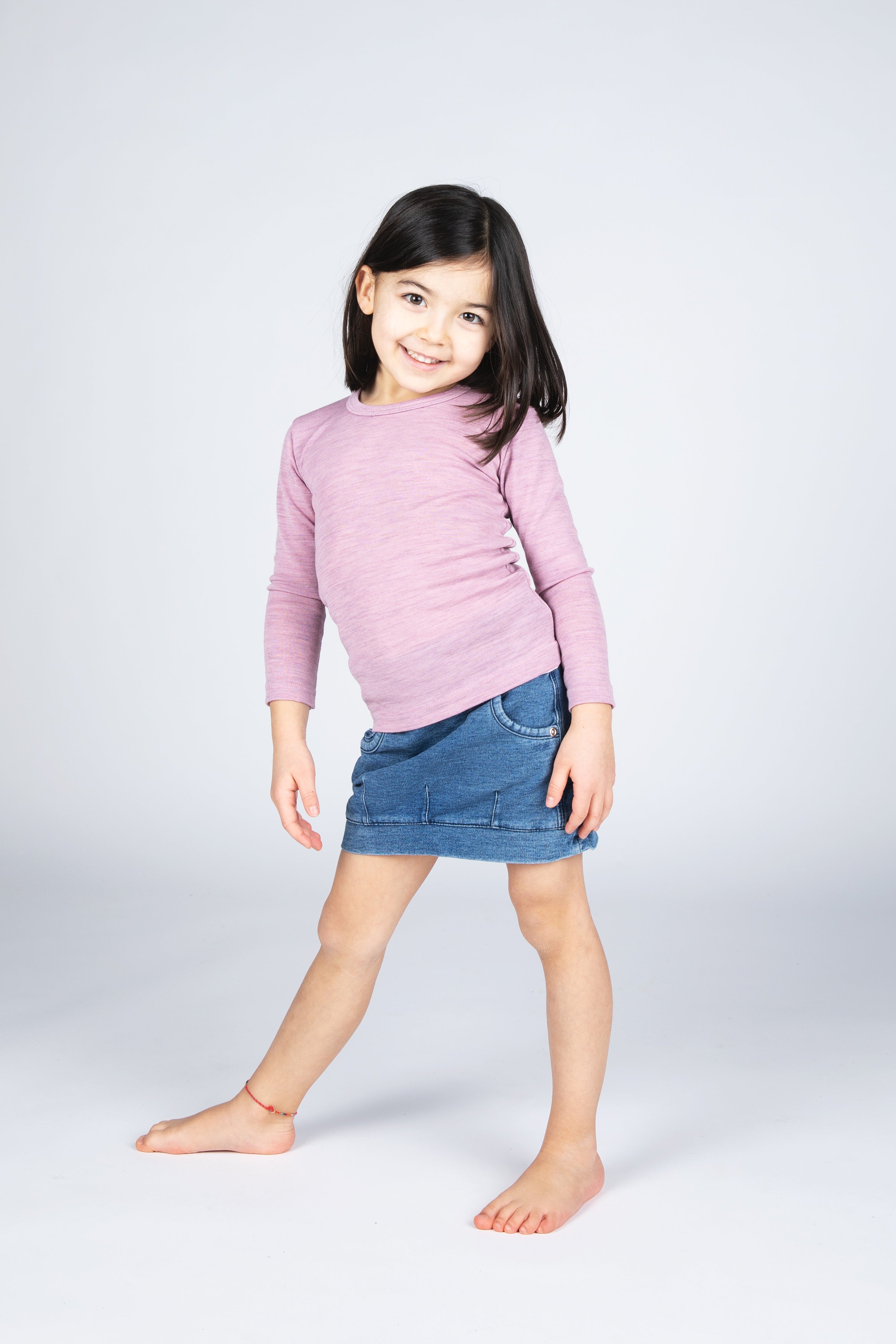 Engel Natur - Wol/Zijde Kinder Shirt, Lange Mouw - Rosewood Mélange