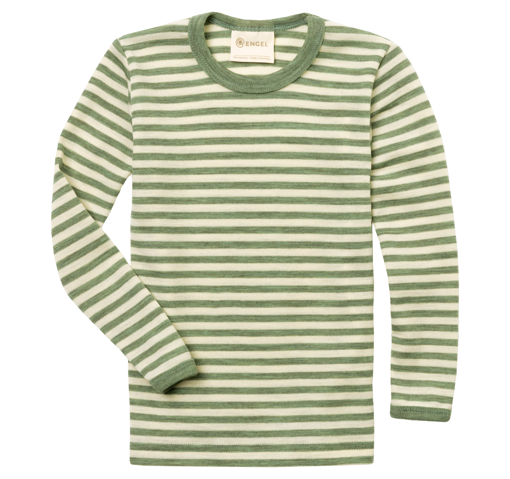 Engel Natur - Wol/Zijde Kinder Shirt, Lange Mouw - Saliegroen Mélange/Naturel