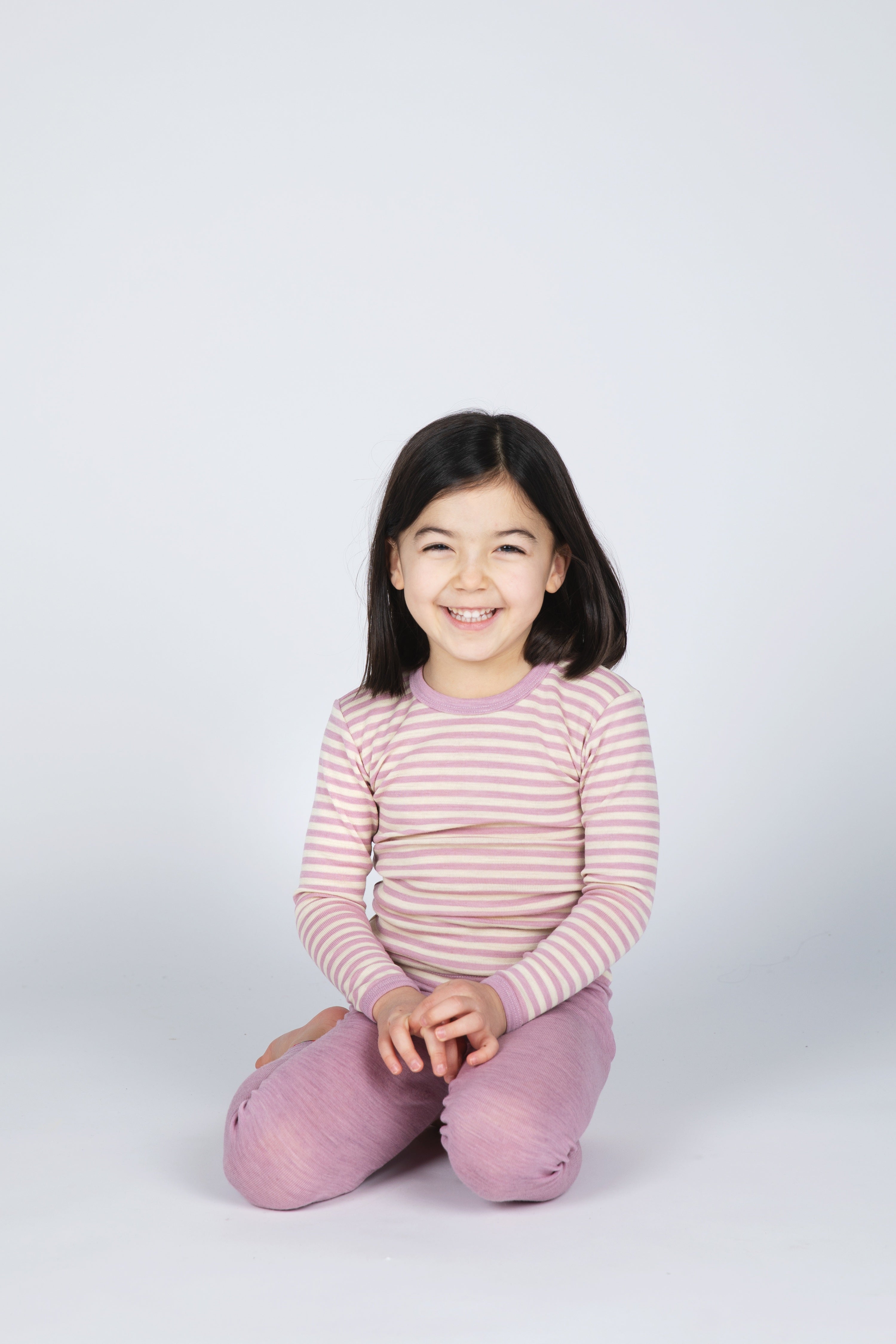 Engel Natur - Wol/Zijde Kinder Shirt, Lange Mouw - Rosewood Mélange/Naturel