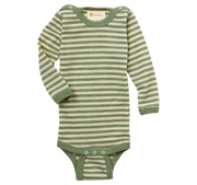 Engel Natur - Wol Baby Romper Lange Mouw met Drukknopen op de Schouders - Saliegroen Mélange/Naturel