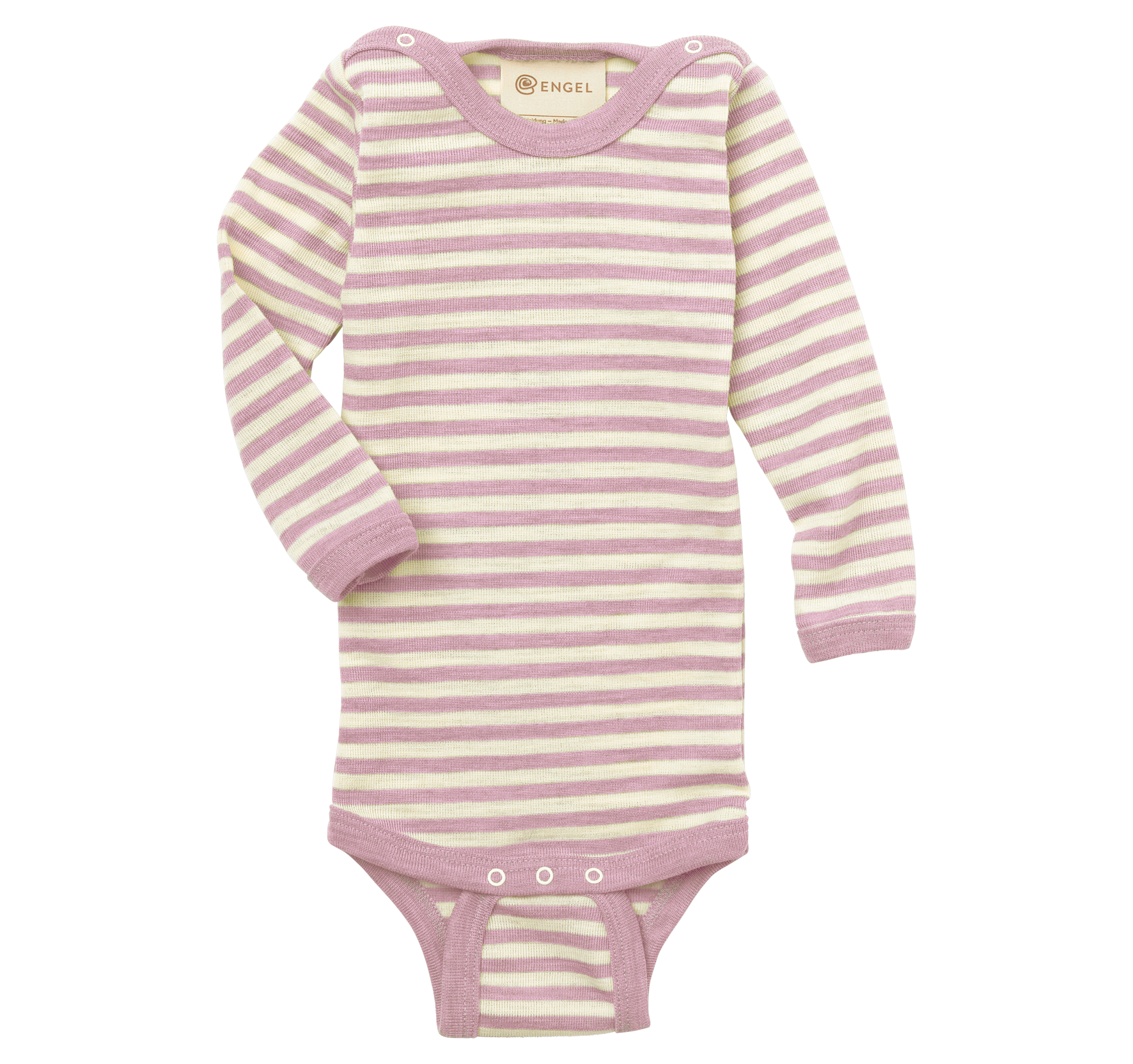 Engel Natur - Wol Baby Romper Lange Mouw met Drukknopen op de Schouders - Rosewood Mélange/Naturel