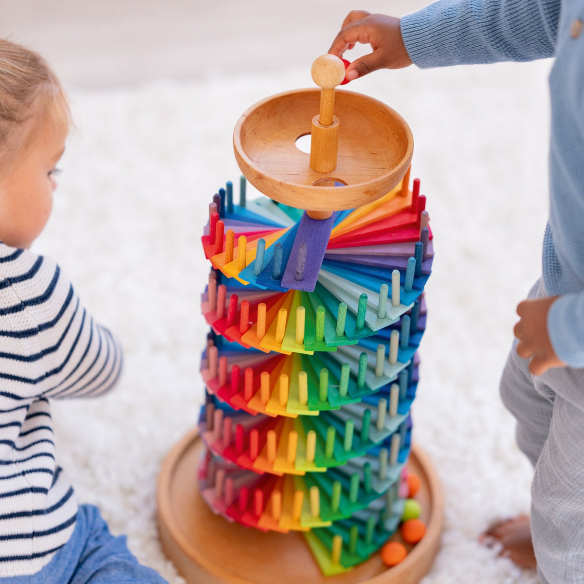 Grimm's - Knikkerbaan Bouwset – Dubbele Spiraal met 4 Belletjes