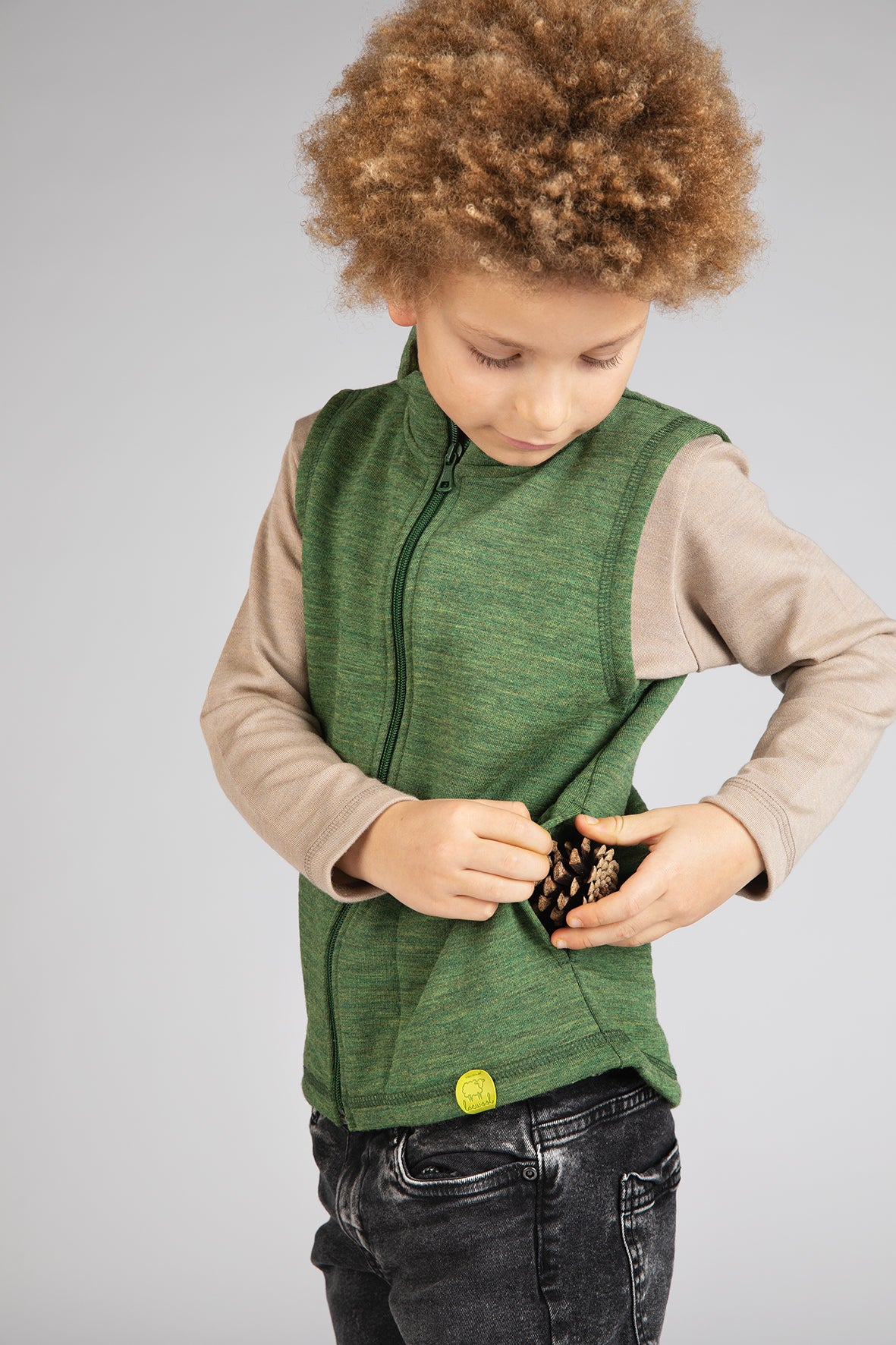 Engel Natur - Wol Kinder Bodywarmer met Rits - Tijm Mélange