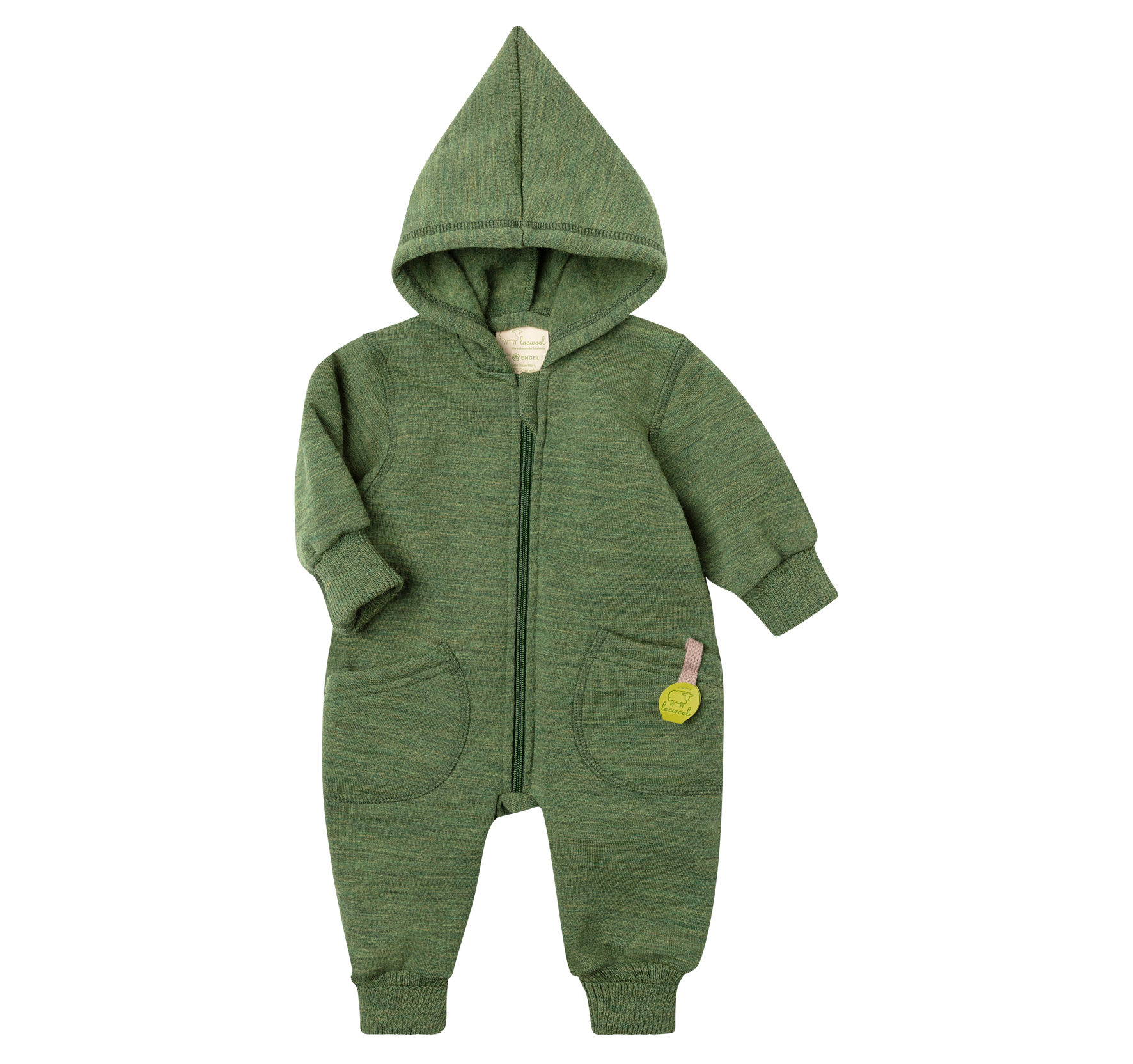 Engel Natur - Wol Baby Capuchon-overall met Rits - Tijm Mélange