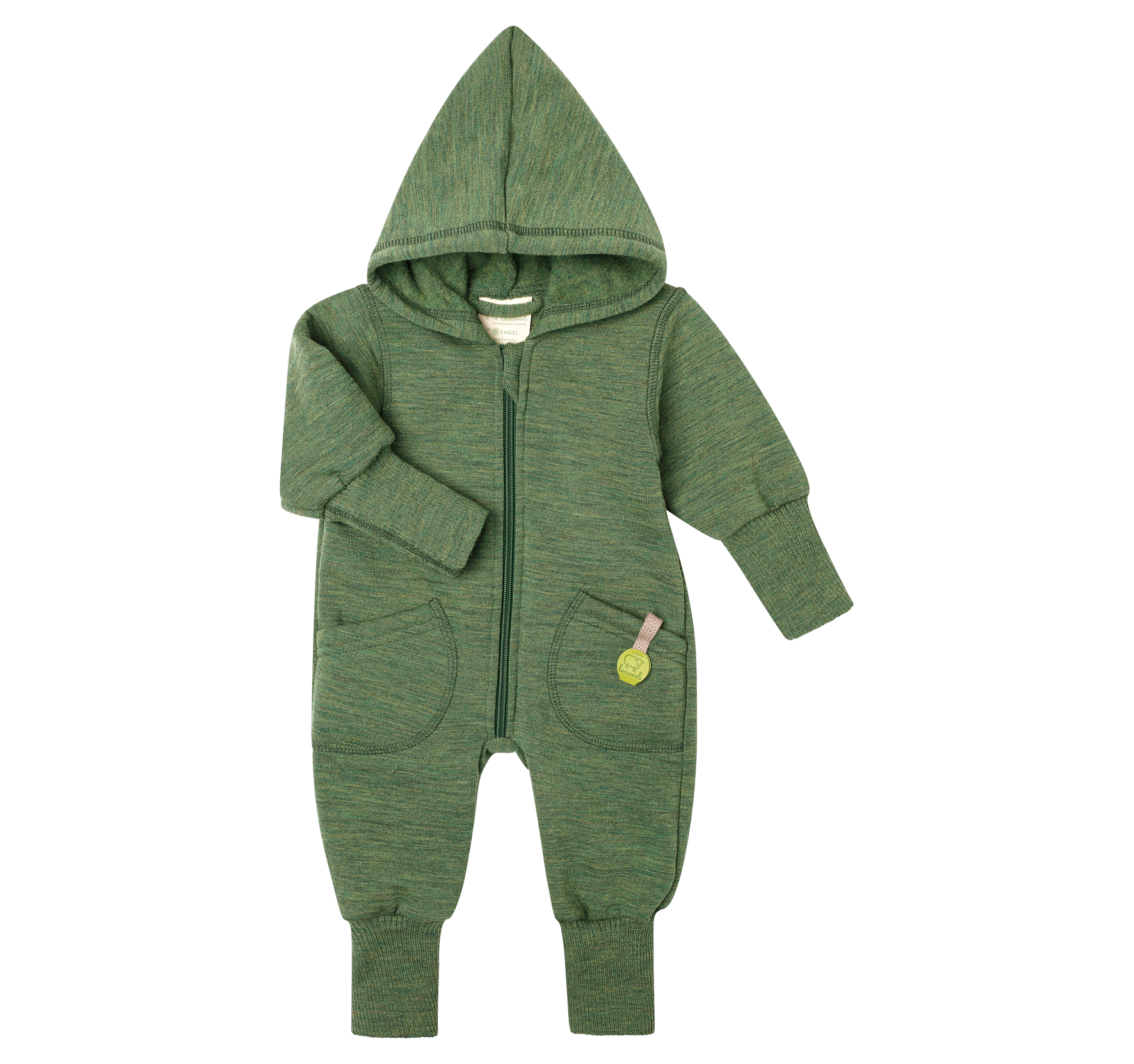 Engel Natur - Wol Baby Capuchon-overall met Rits - Tijm Mélange