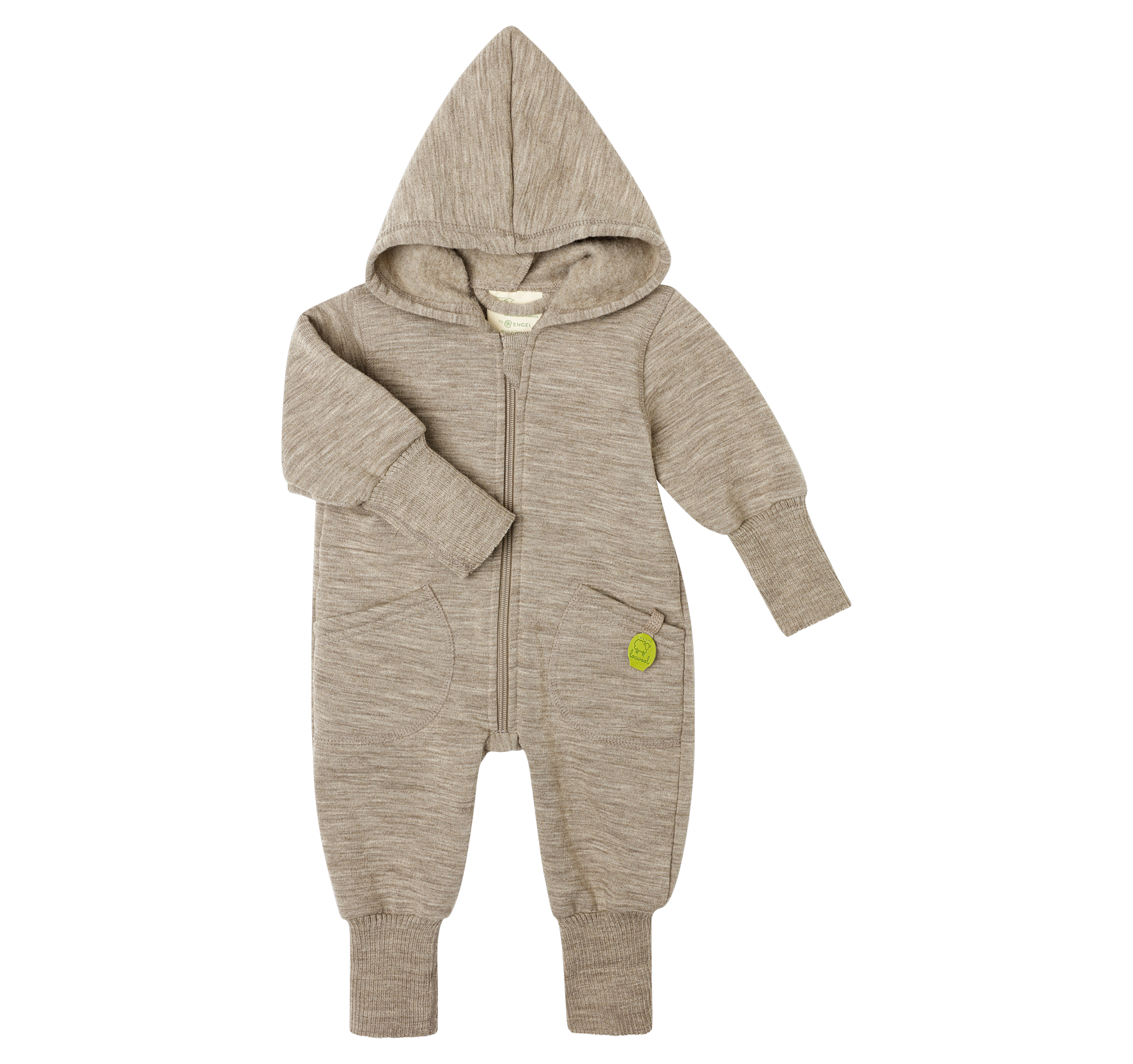 Engel Natur - Wol Baby Capuchon-overall met Rits - Berk Mélange
