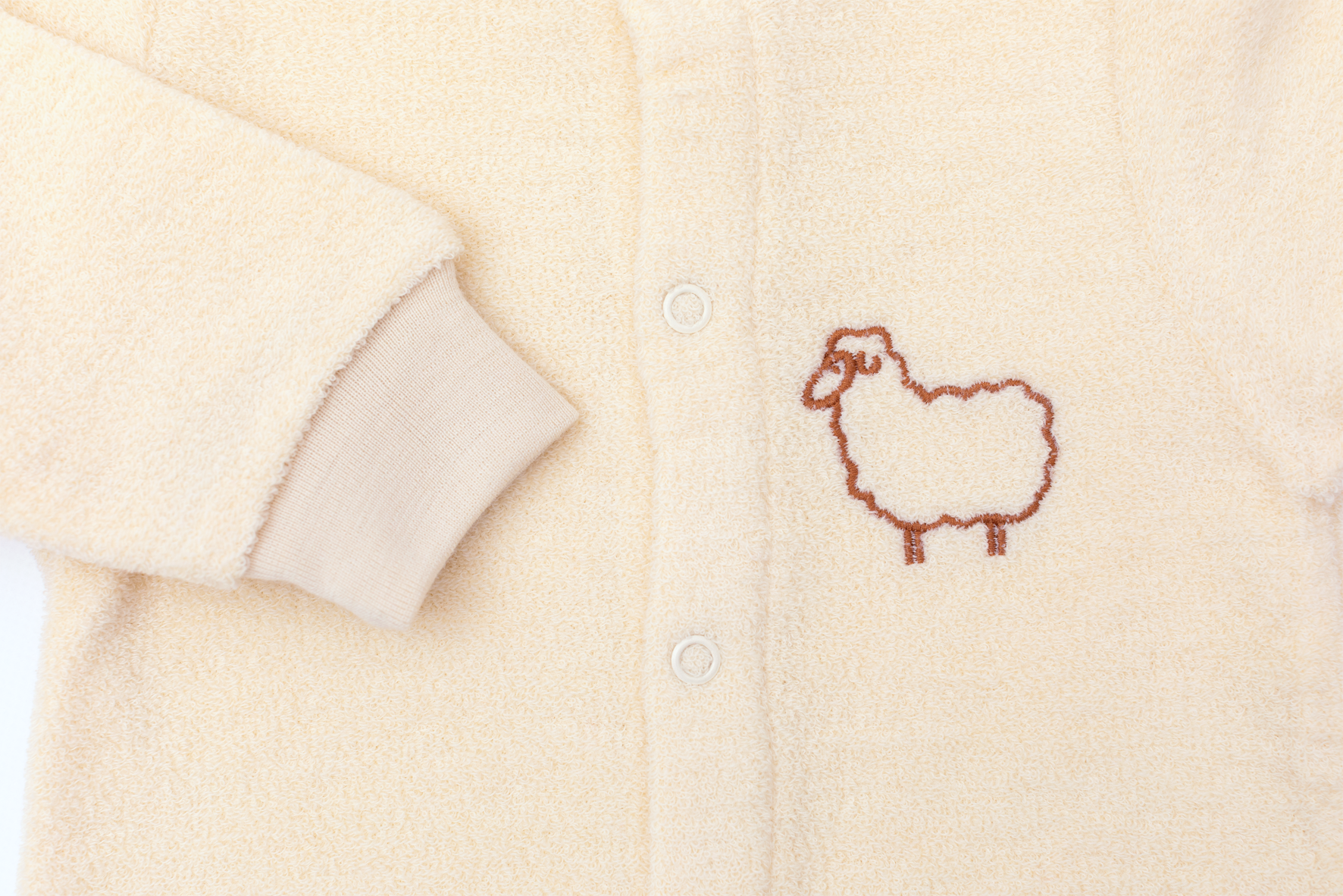 Engel Natur - Wol Pyjama-overall met Voetjes, Schaapje Borduursel - Naturel