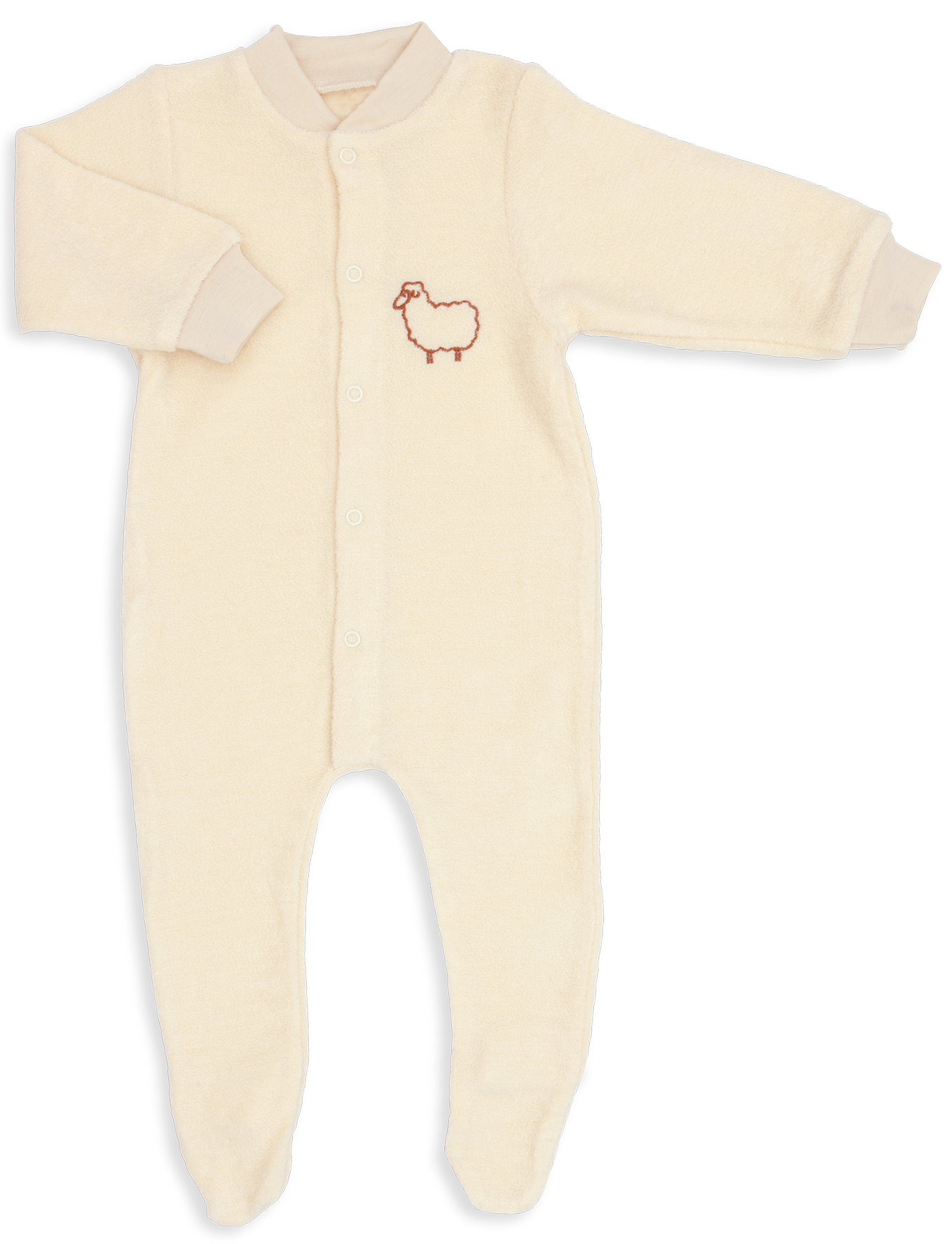 Engel Natur - Wol Pyjama-overall met Voetjes, Schaapje Borduursel - Naturel