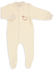 Engel Natur - Wol Pyjama-overall met Voetjes, Schaapje Borduursel - Naturel