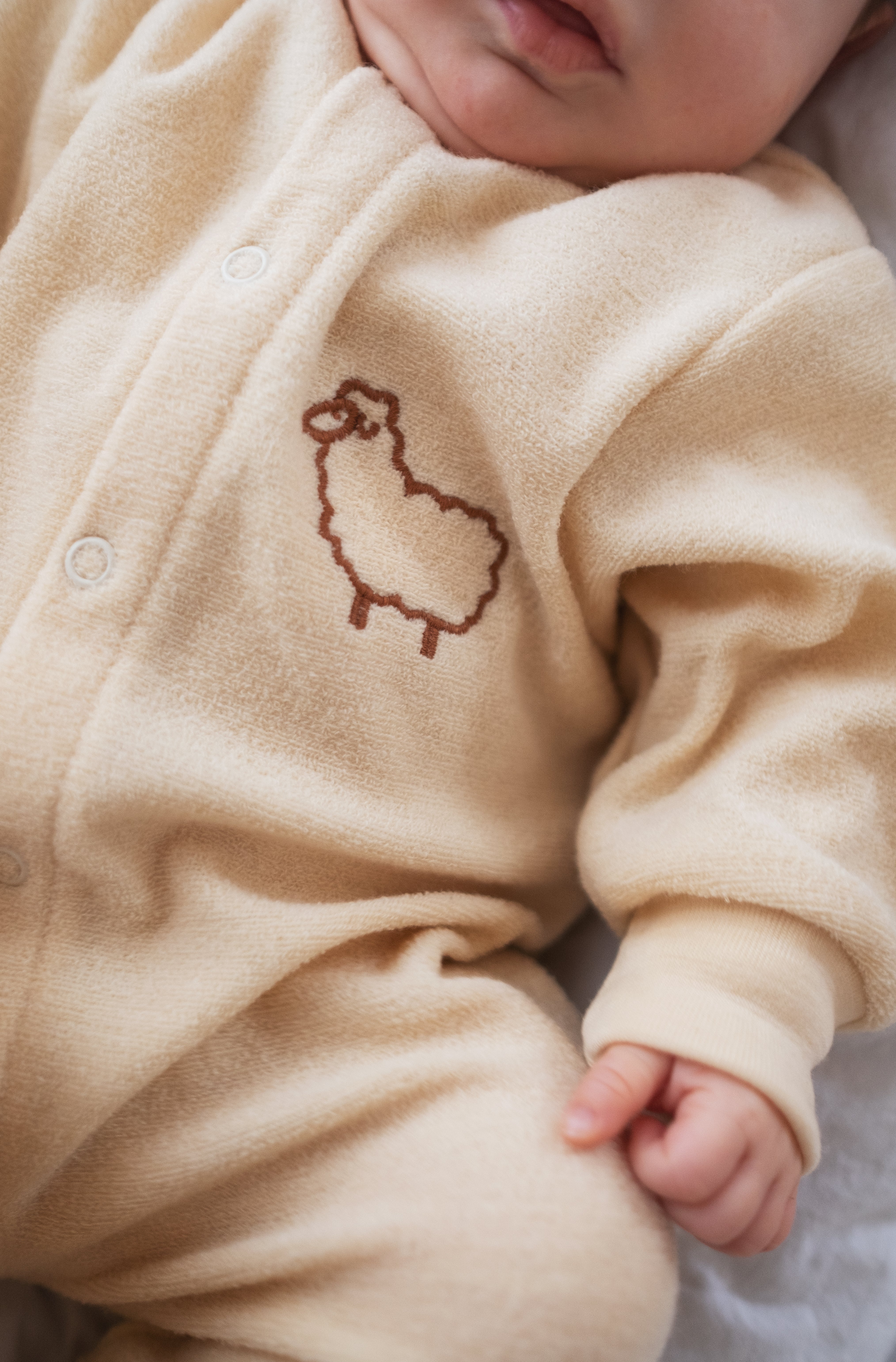 Engel Natur - Wol Pyjama-overall met Voetjes, Schaapje Borduursel - Naturel