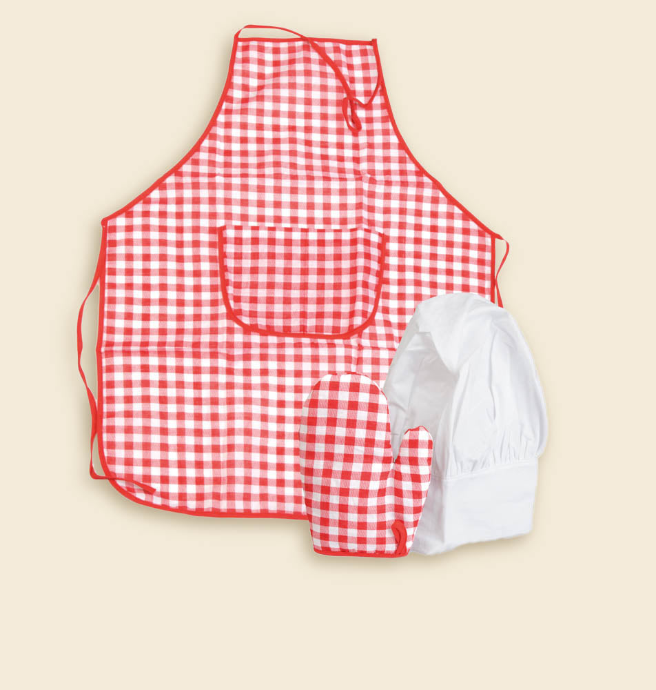 Egmont Toys - Kokset rood geruit met schort, muts en ovenwant