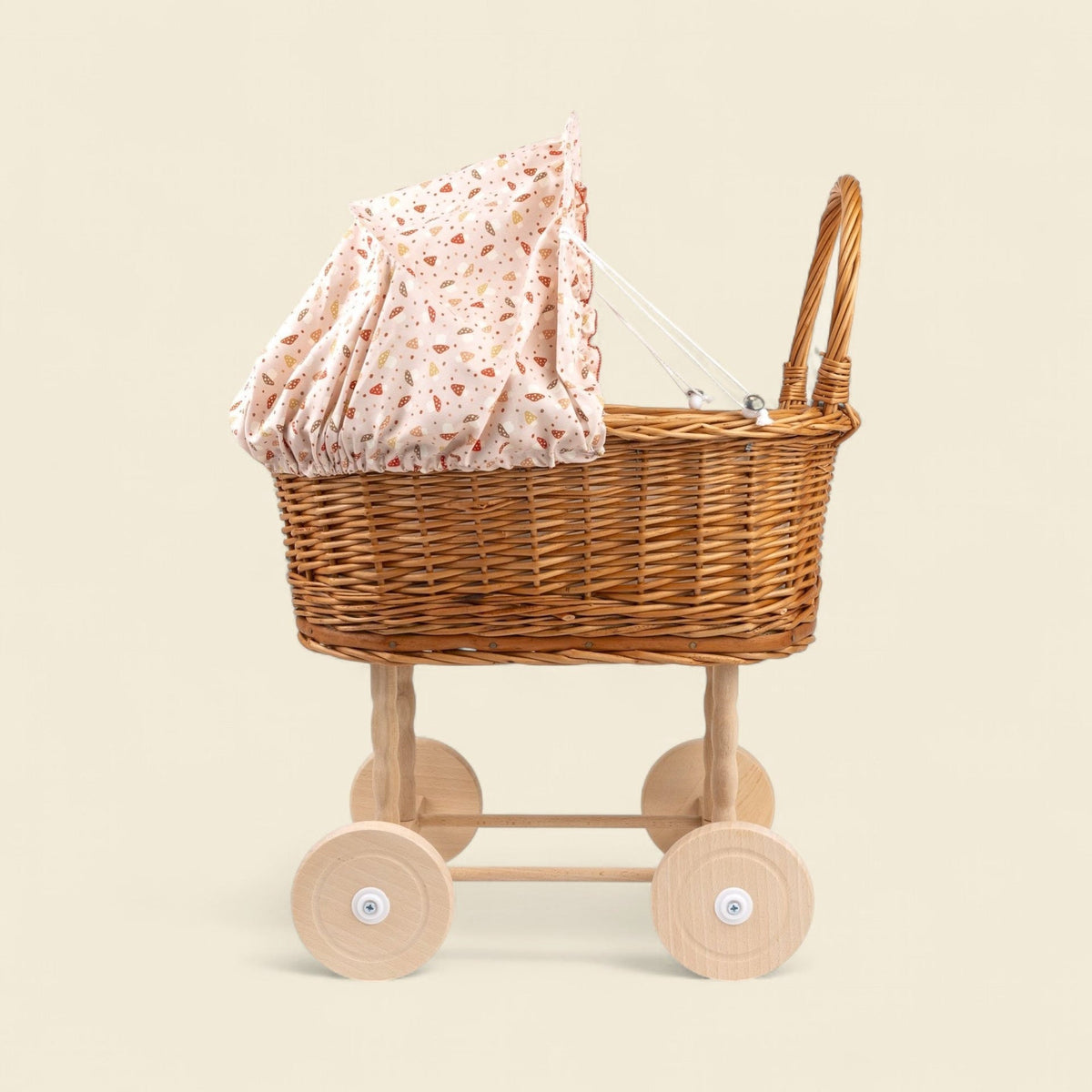 Egmont Toys - Rieten poppenwagen paddenstoel met gebreid dekentje