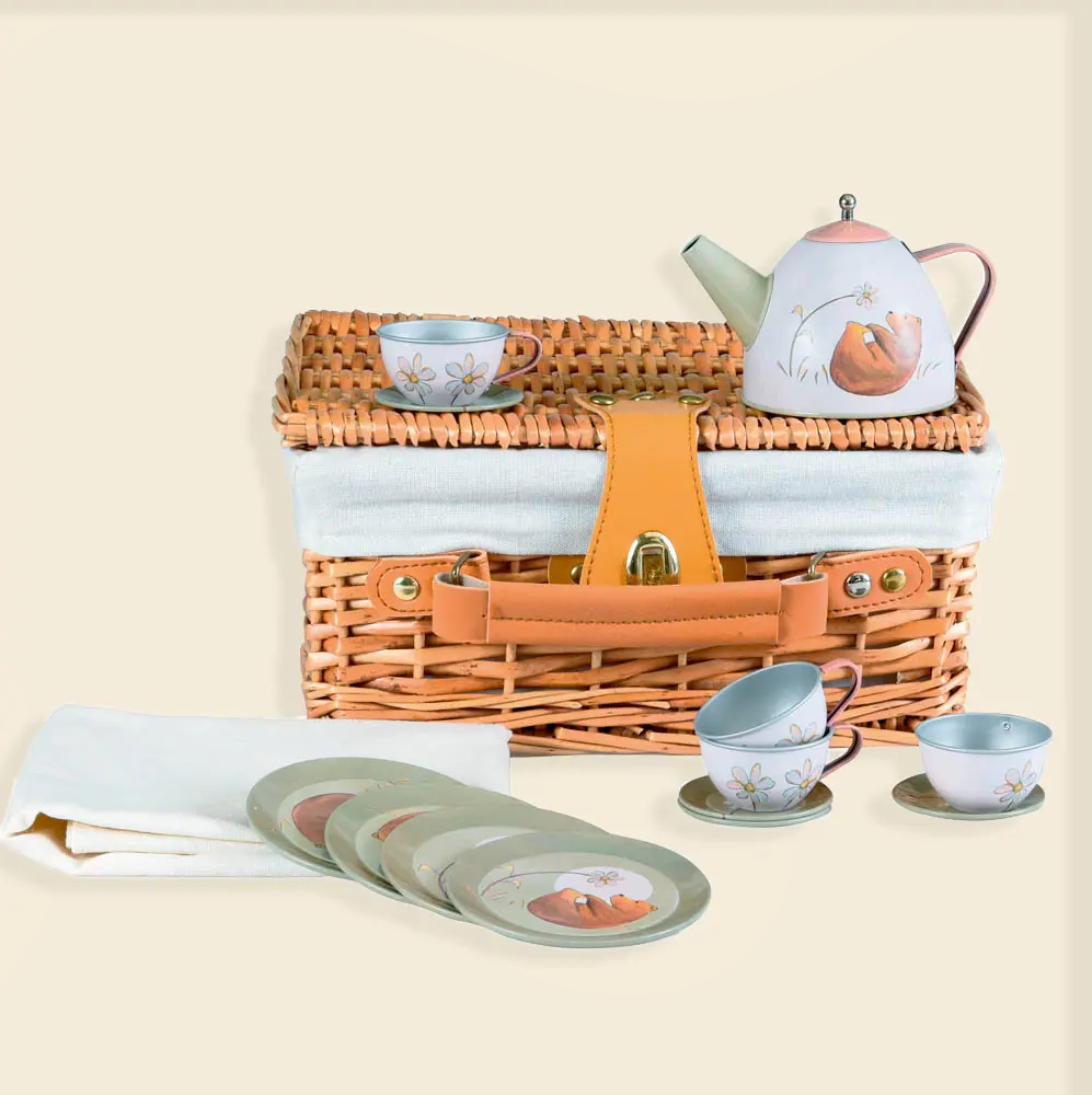 Egmont Toys - Blikken theeservies bos in een rieten mand