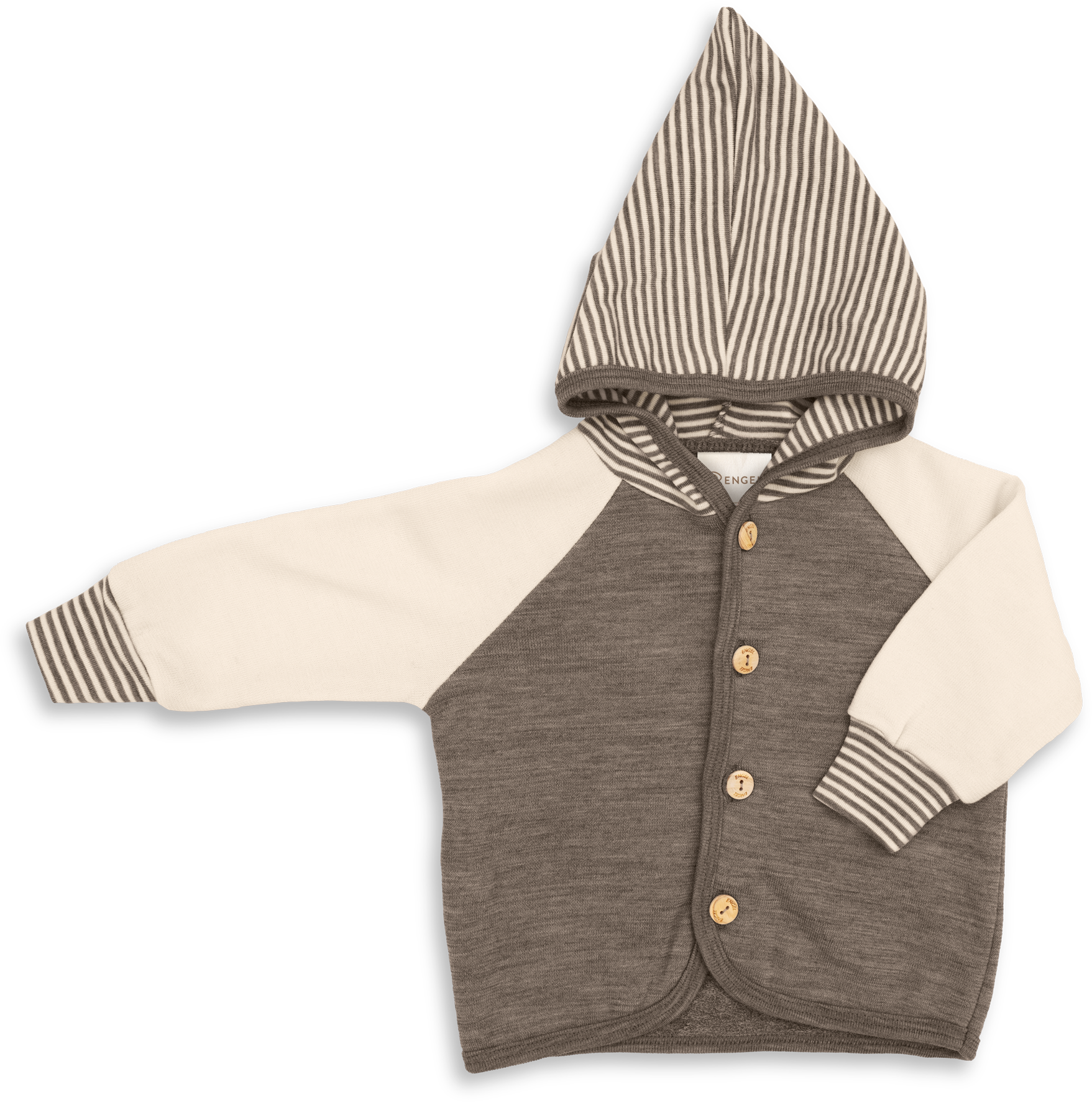 Engel Natur - Wol Baby Capuchonvest met Houten Knopen - Walnoot Mélange