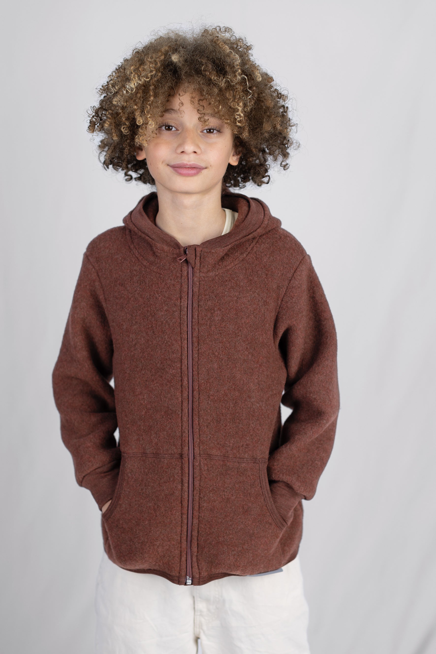 Engel Natur - Wol Kinder Capuchonvest - Kaneel Mélange