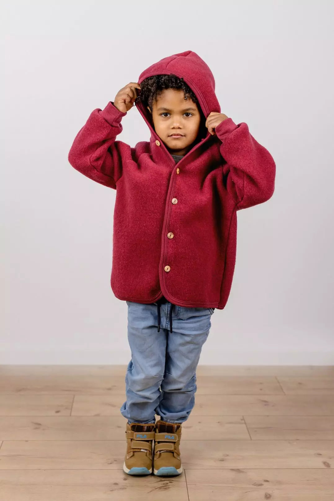 Engel Natur - Wolfleece jasje-vestje met capuchon - Jasper melange - maat 50-116